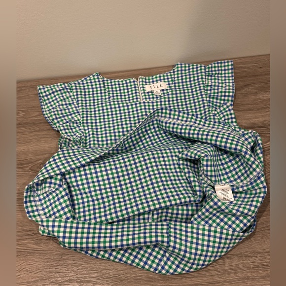 Elle Blue, Green, & White Gingham Print Midi Short Sleeve Dress Size M - Picture 9 of 16